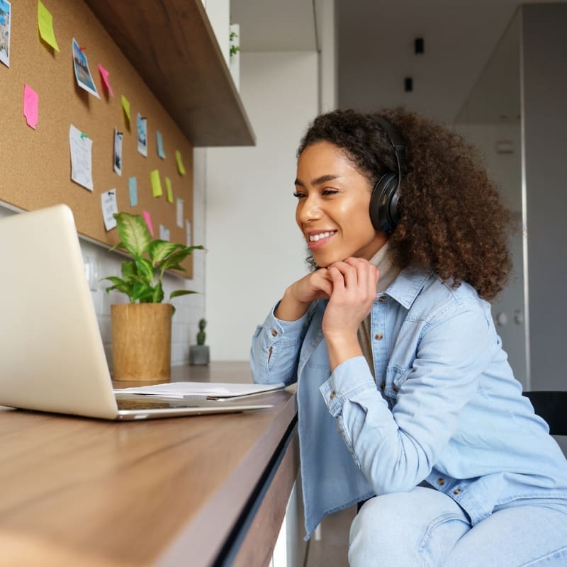 Stock image of a woman on a virtual call