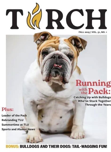 Cover of Torch magazine fall 2025 edition featuring TLU mascot Tallulah.