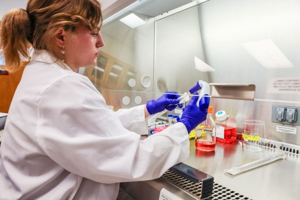 Student doing biology lab work